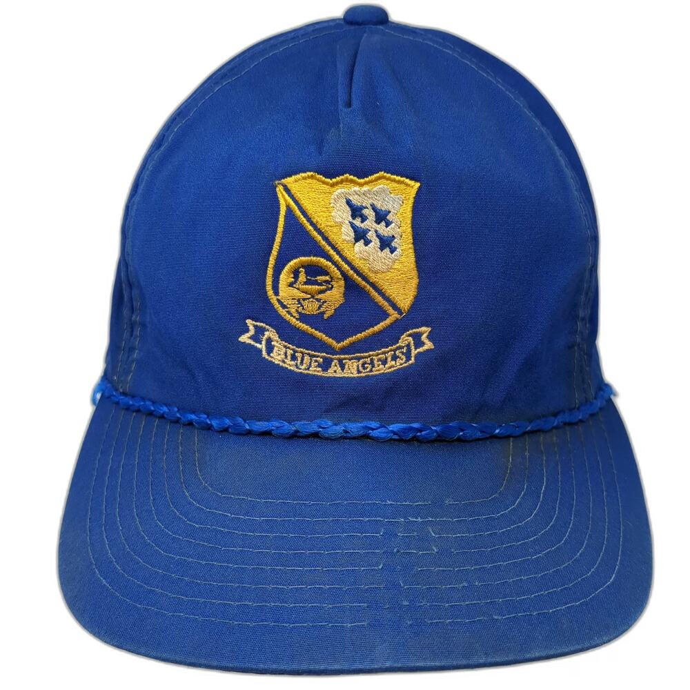 AMI 5 Panel Blue One Size Hat Blue Angels Shield Logo Rope Snapback Flat Brim
